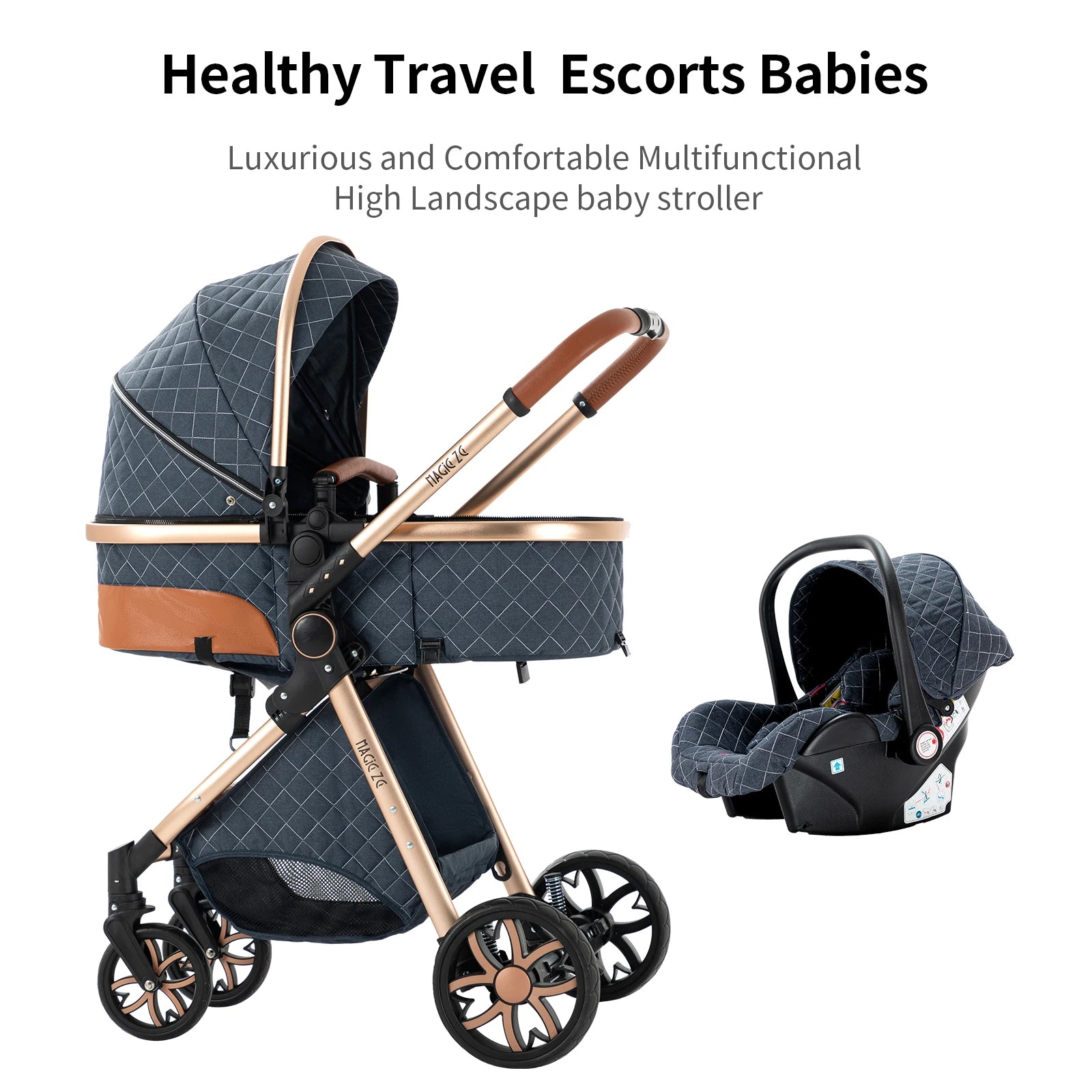 Luxury Baby Stroller 2 in 1 Foldable Stroller High landscape Newborn Baby Bassinet Puchair Lightweight baby cart with comfort